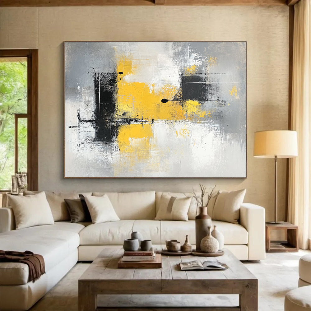 Yellow - Gray Abstract Strokes Art for Contemporary Office Lounge & Minimalist Home Gallery SC241