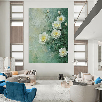 Textured White Roses Romantic Floral Art for Victorian - Style Parlor & Elegant Home Bedroom STSC1490