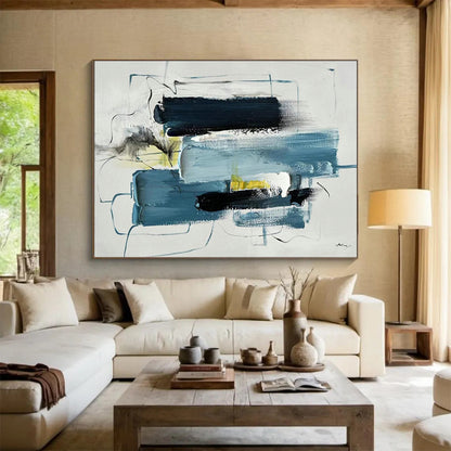 Blue - Yellow - Black Abstract Art for Contemporary Lounge Dynamic Style DLZ2702