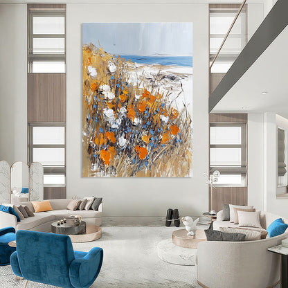Coastal Wildflower and Sea View Art for Beach House Living Room & Nature - Obsessed Artist’s Studio STSC1369
