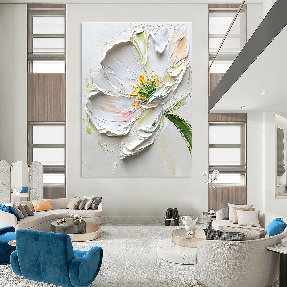 Thick - Textured White Flower Impasto Floral Art for Contemporary Art Gallery & Creative Home Studio STSC1482