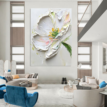 Thick - Textured White Flower Impasto Floral Art for Contemporary Art Gallery & Creative Home Studio STSC1482