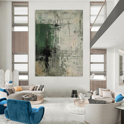 Green - Gray Textured Abstract Art for Bohemian - Style Garden Room & Community Art Hub DLZ1746