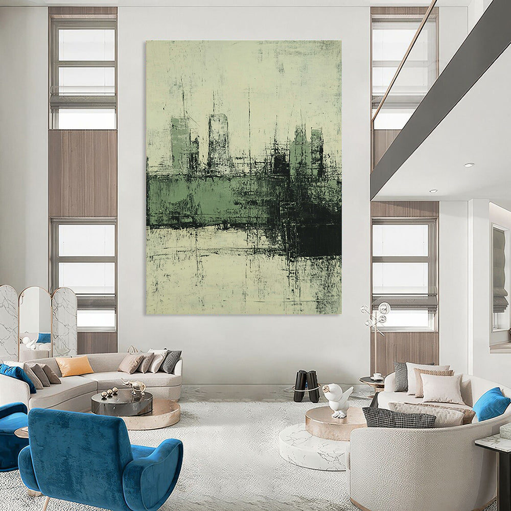 Grey and Green Cityscape for Industrial - Chic Loft & Thought - Provoking Art Studio STSC339