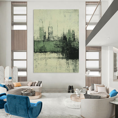 Grey and Green Cityscape for Industrial - Chic Loft & Thought - Provoking Art Studio STSC339
