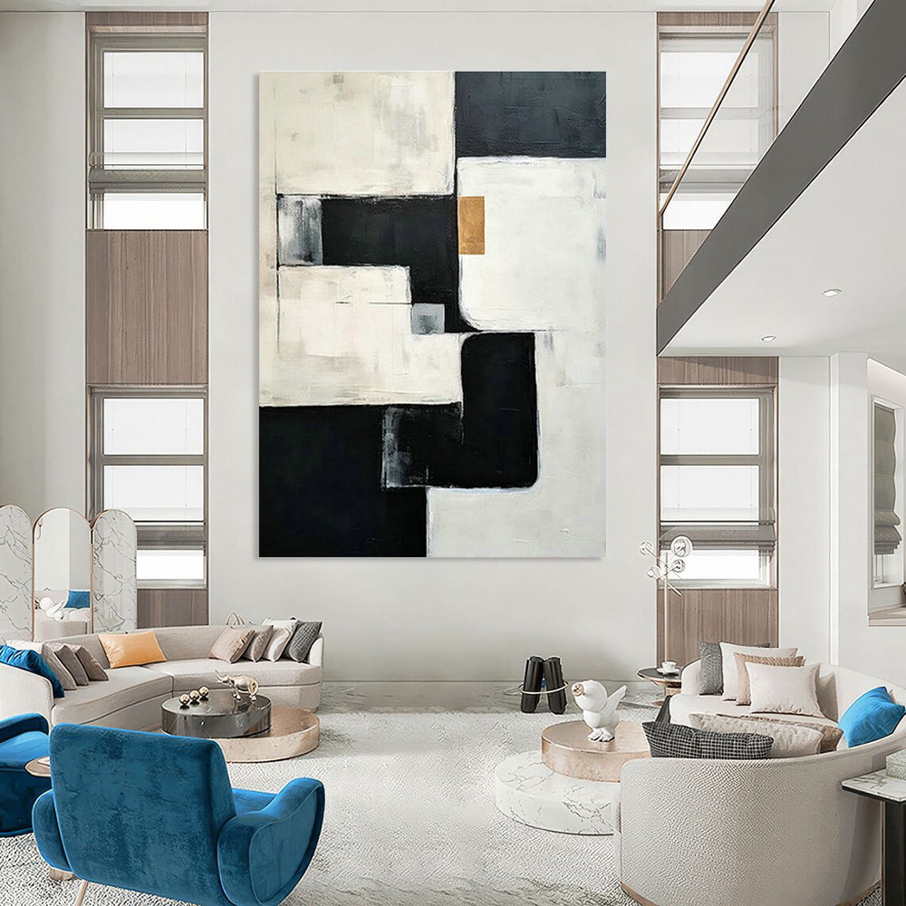 Black - White - Gold Geometric Art for High - End Retail Store Interiors DLZ0118