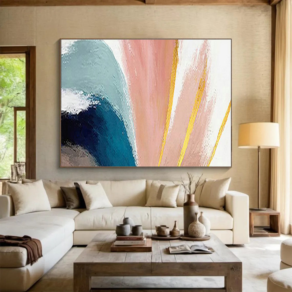 Pink - Blue - Gold Abstract Art for Luxury Hotel Suite Vanity Areas DLZ2600