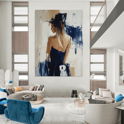 Woman in Hat and Blue Dress for Fashion - Themed Boutique & Elegant Home Office STSC176