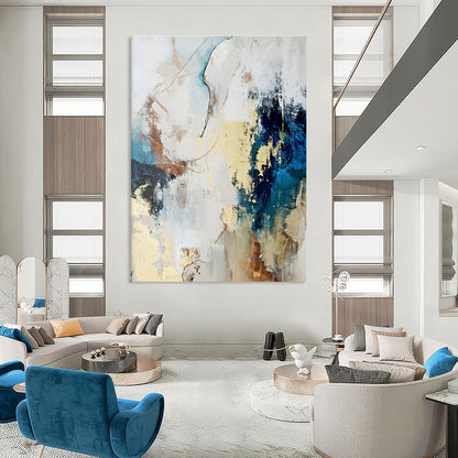 Blue & Gold Abstract Fusion Art for Modern Office Reception & Upscale Lounge DLZ1025