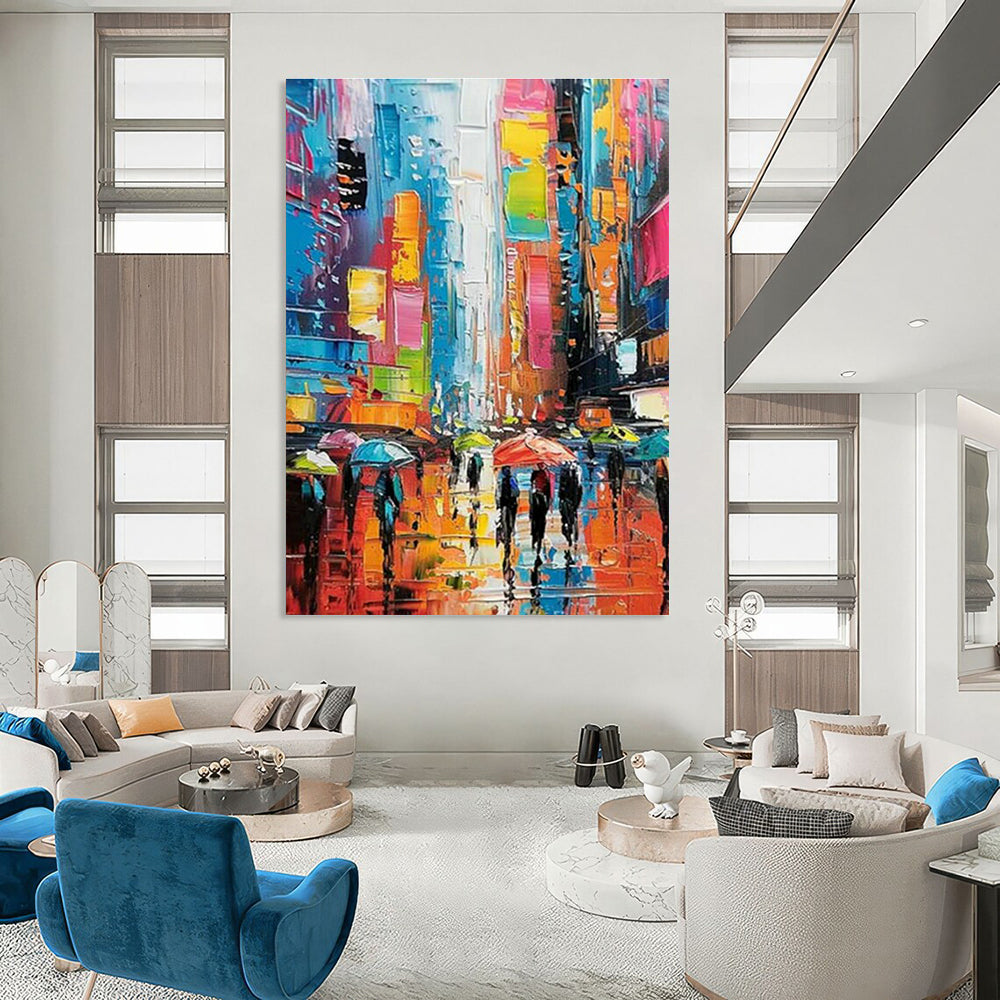 Vibrant City Street Painting for Living Room & Entryway DLZ0362