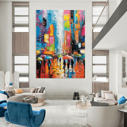 Vibrant City Street Painting for Living Room & Entryway DLZ0362