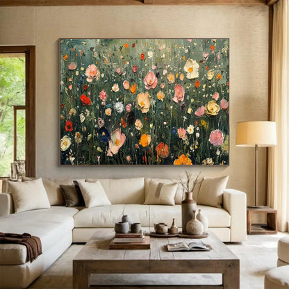 Colorful Flower Field Oil Painting for Countryside Café Outdoor Seating Areas DLZ3193