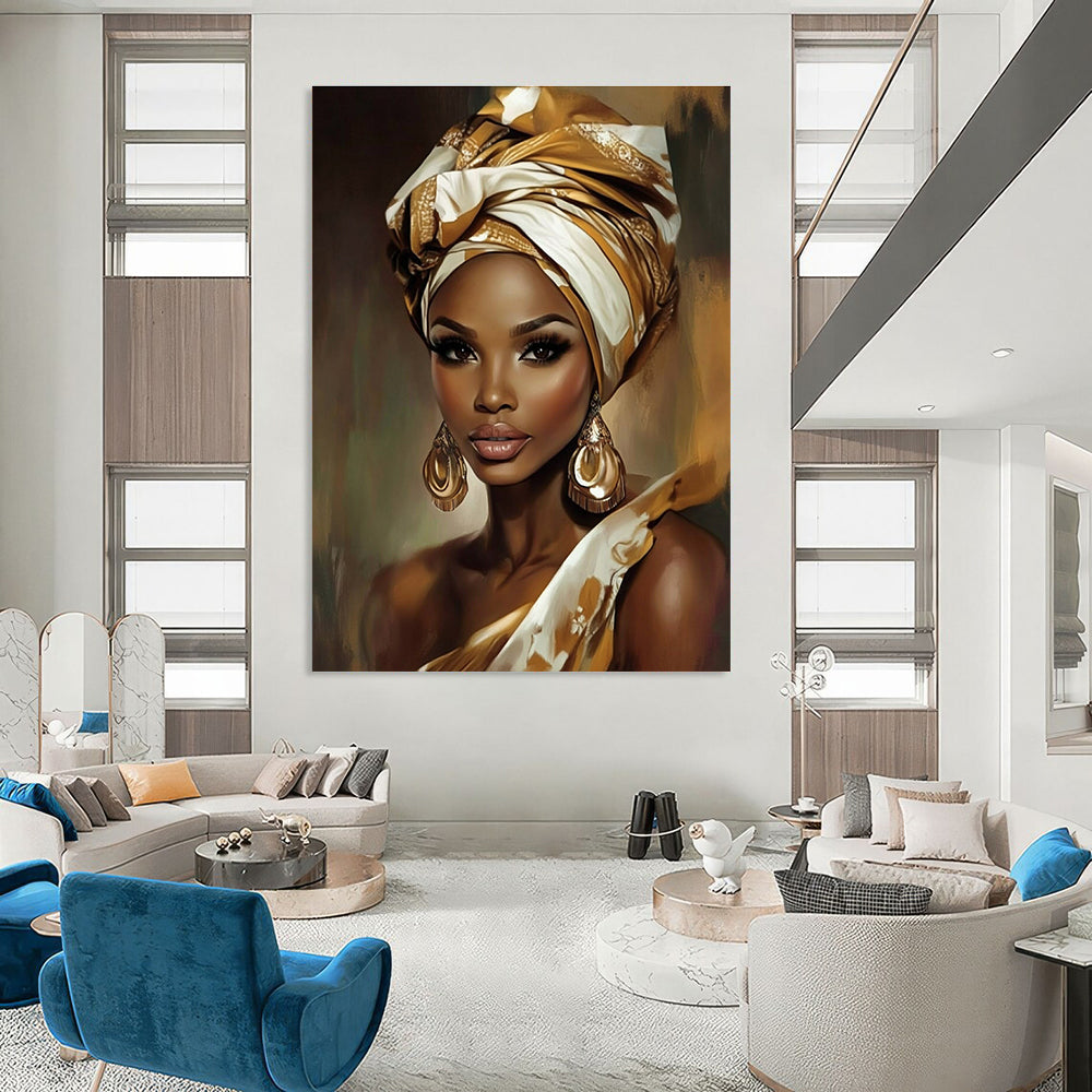 Woman in Golden Headwrap for African - Inspired Boutique & Cultural Art Gallery STSC892