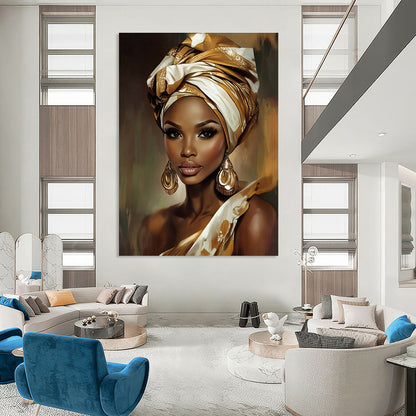 Woman in Golden Headwrap for African - Inspired Boutique & Cultural Art Gallery STSC892