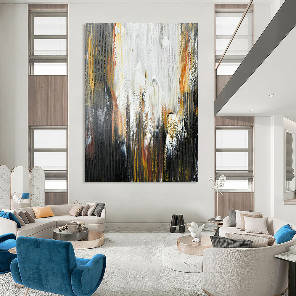 Black - White - Gold Waterfall - Inspired Abstract Art for Bedroom & Spa Resort DLZ1236
