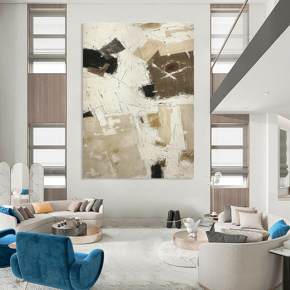 Beige - Brown Abstract Art for Minimalist Home Study Nooks DLZ0210