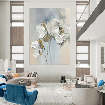 Gray - White Floral Oil Painting for Elegant Bedroom & High - End Boutique DLZ1588