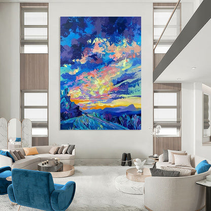 Vivid Road Sunset Painting for Bohemian RV Campsite & Travel - Themed Café DLZ0920