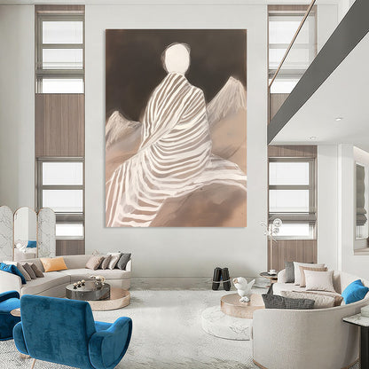 White - Clad Figure with Stripes for Zen Meditation Room & Contemporary Home Library STSC1292