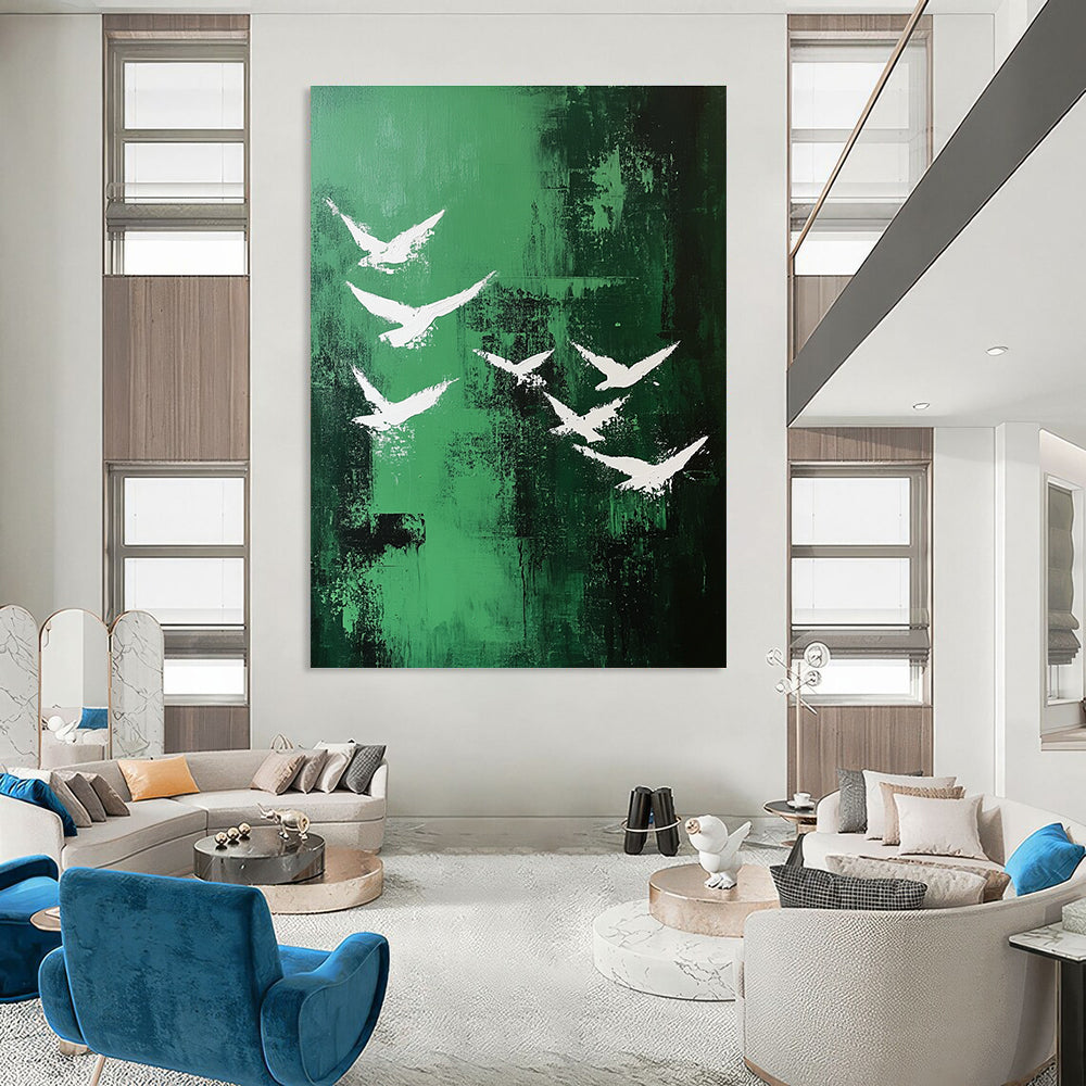 White Birds on Green for Nature - Themed Café & Serene Outdoor - Inspired Living Room STSC362