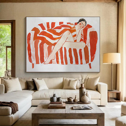 Orange - Stripe Sofa Resting Figure Art for Mid - Century Modern Living Rooms DLZ2610