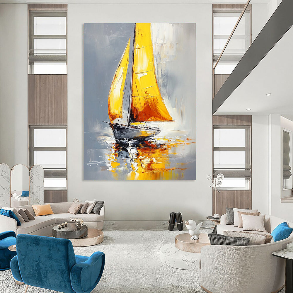 Yellow - Sailed Boat Art for Nautical - Themed Restaurant & Coastal Home Office STSC1400