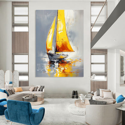 Yellow - Sailed Boat Art for Nautical - Themed Restaurant & Coastal Home Office STSC1400