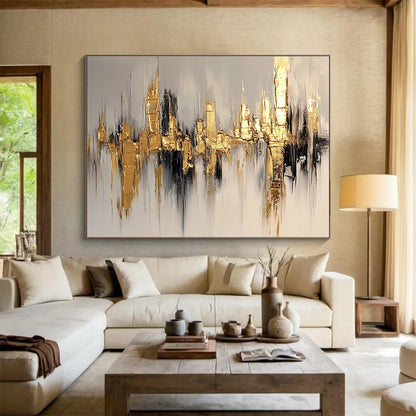 Golden City Skyline Art for Luxury Hotel Lobby & Modern Office Reception SC170