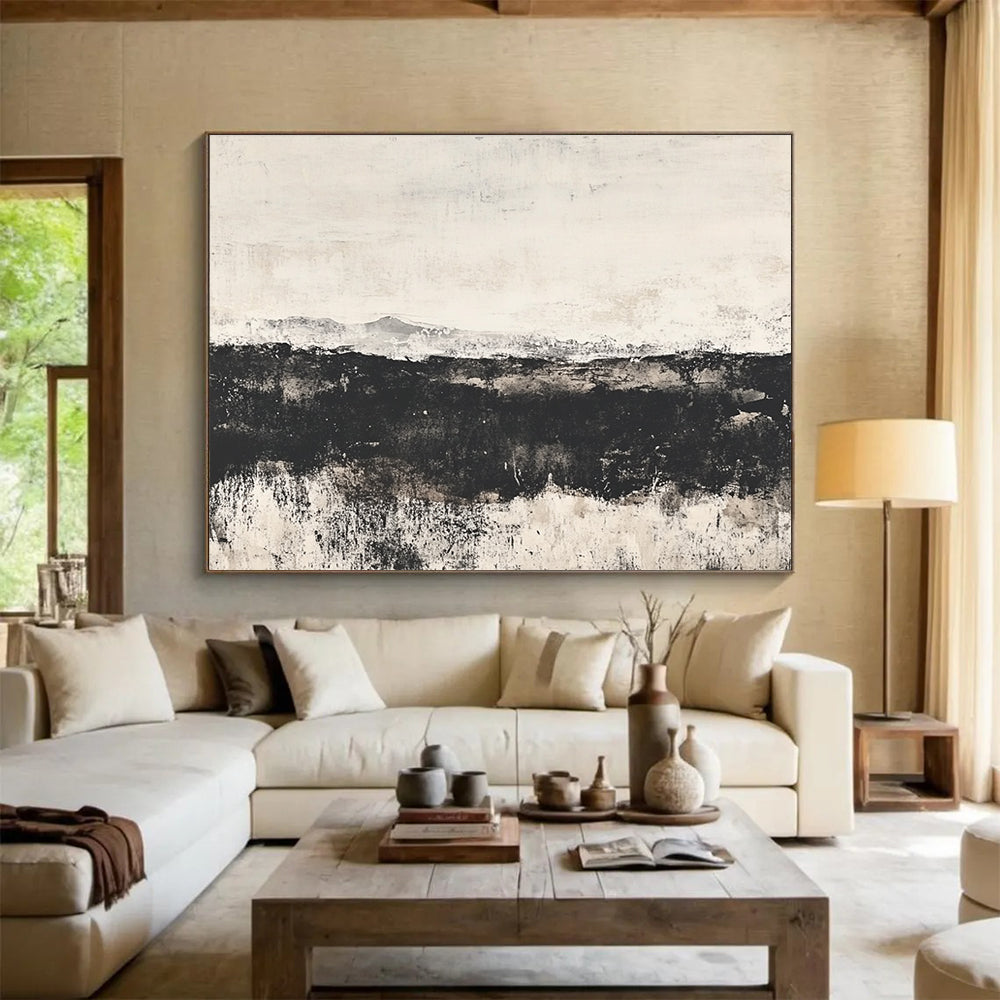 Abstract Monochrome Horizon Art for Spiritual Retreat & Minimalist Bedroom SC014