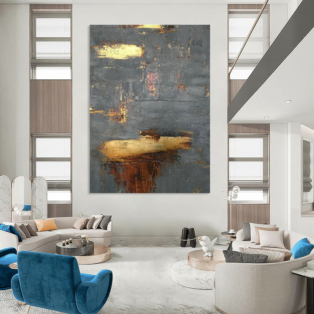 Gray - Gold Textured Abstract Art for Boutique Hotel Room & Corporate Executive Office DLZ0635
