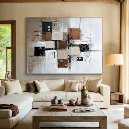 Brown and Gray Geometric Abstract Art for Industrial - Style Loft & Contemporary Art Gallery SC213