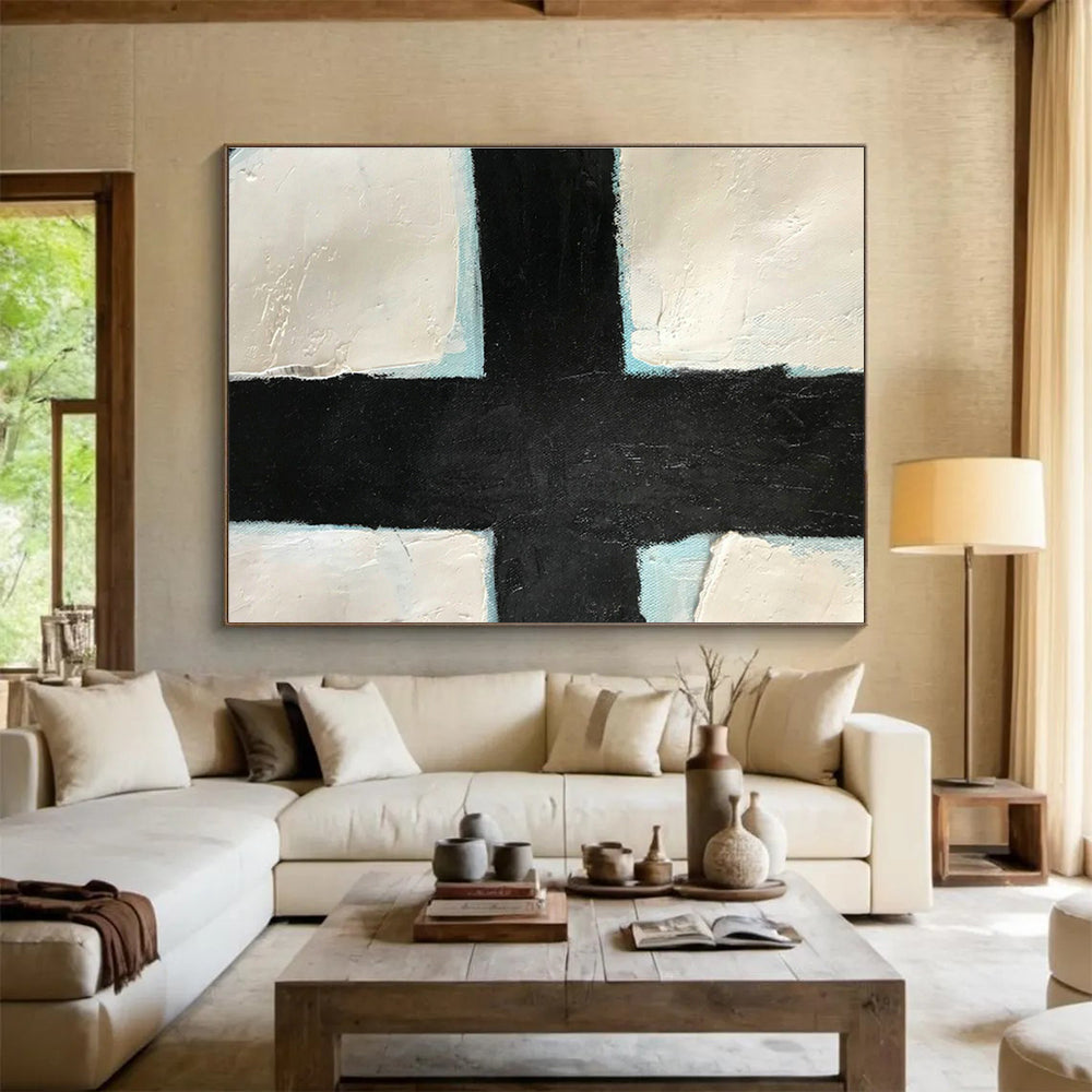 Black - White Cross Abstract Art for Minimalist Church Chapels DLZ2564