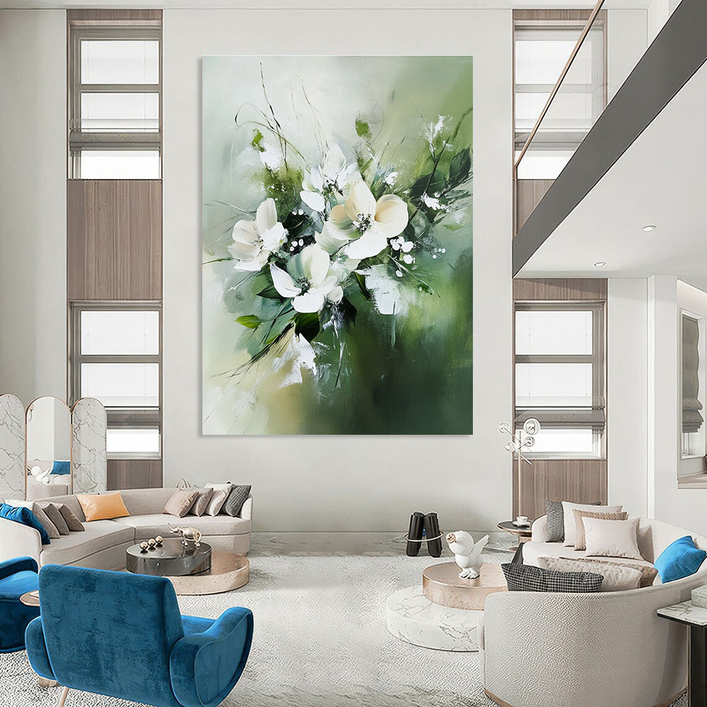 White Flowers in Green for Feminine - Inspired Bedroom & Charming Floral Café STSC365