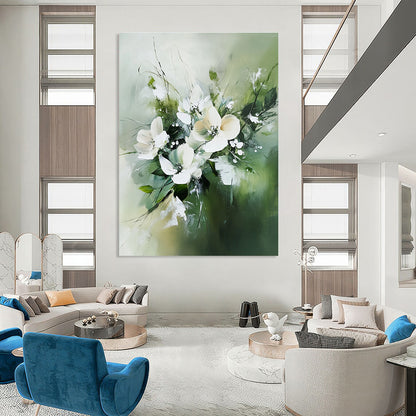 White Flowers in Green for Feminine - Inspired Bedroom & Charming Floral Café STSC365