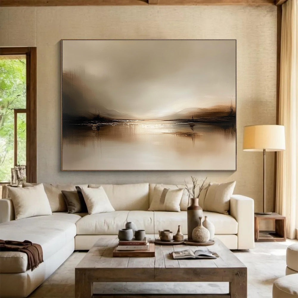 Brown Tonal Lake Art for Rustic Lodge & Neutral - Toned Study SC071