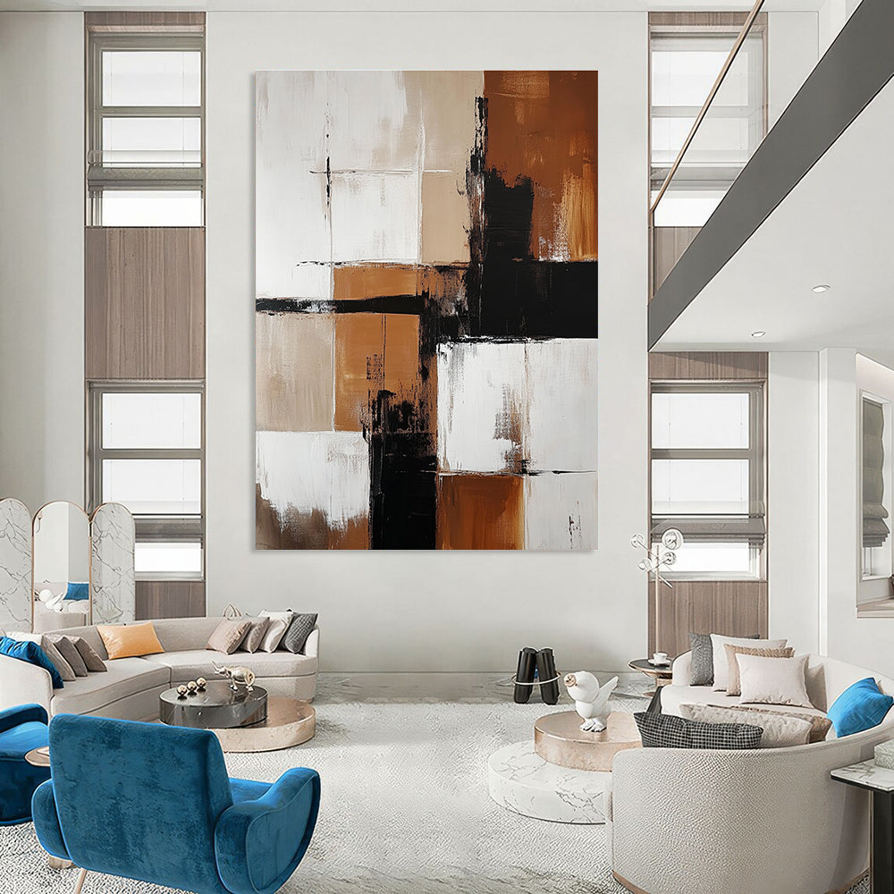 Brown and Black Geometric Abstract for Rustic - Modern Home & Art Gallery Foyer STSC415
