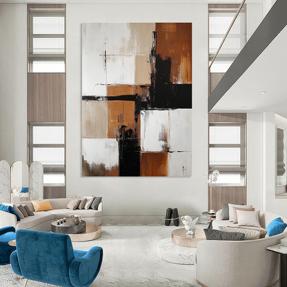 Brown and Black Geometric Abstract for Rustic - Modern Home & Art Gallery Foyer STSC415