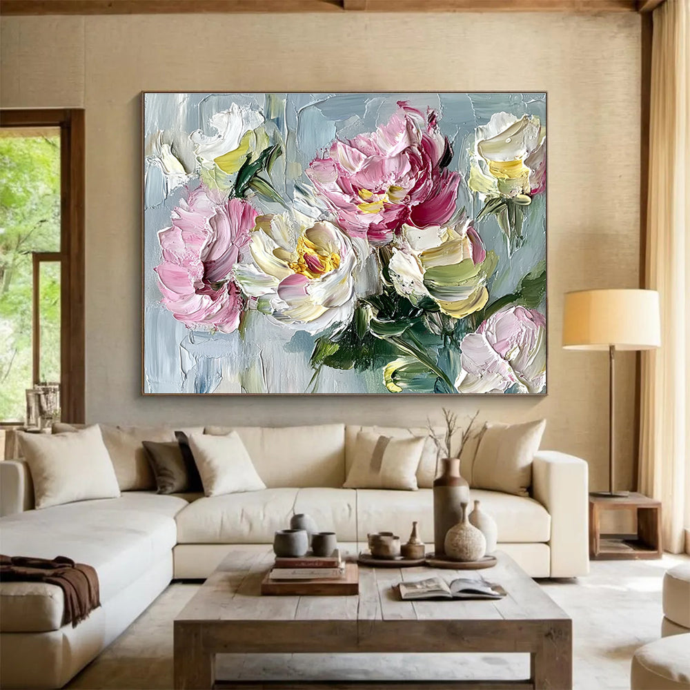 Textured Pink Blooms Art for Garden - themed Restaurant & Floral Shop SC125