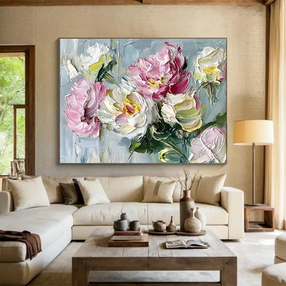 Textured Pink Blooms Art for Garden - themed Restaurant & Floral Shop SC125