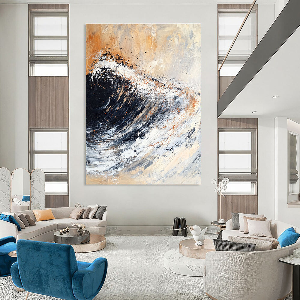 Dynamic Wave in Neutral Tones Art for Coastal Restaurant & Nautical - Themed Home Office STSC140