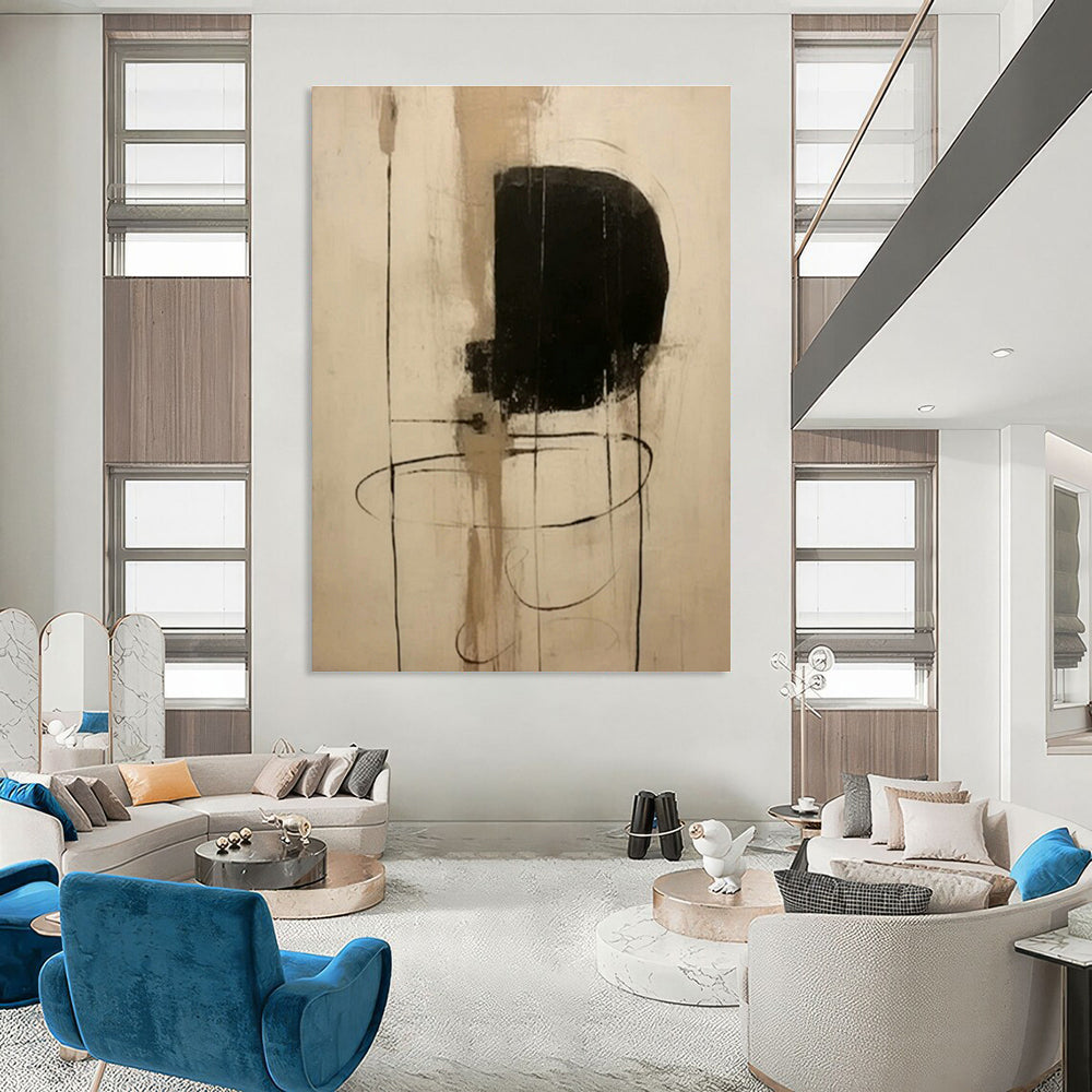 Black - Beige Abstract Art for Modern Studio Apartment Living & Monochrome Gallery DLZ0838