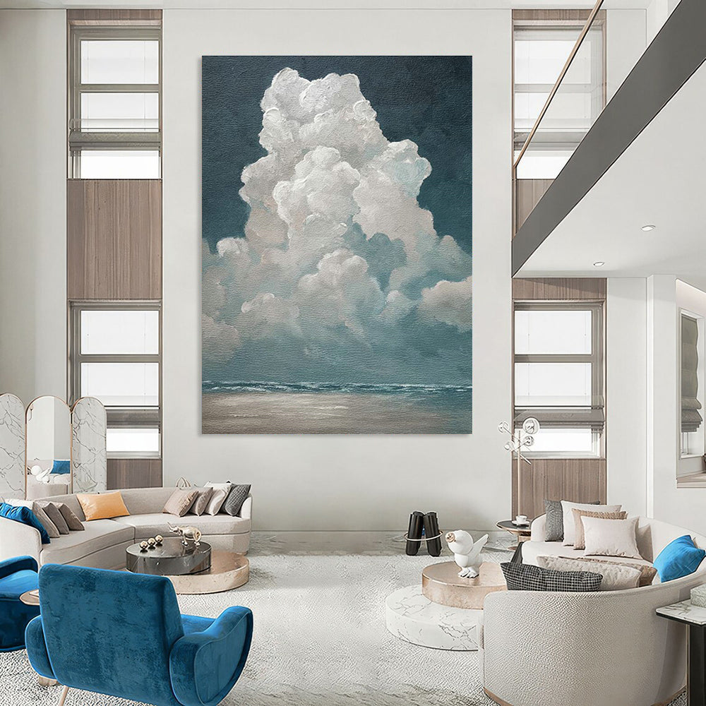 Cloudy Sea View Art for Nautical Home Living Room & Coastal Art Gallery DLZ2159