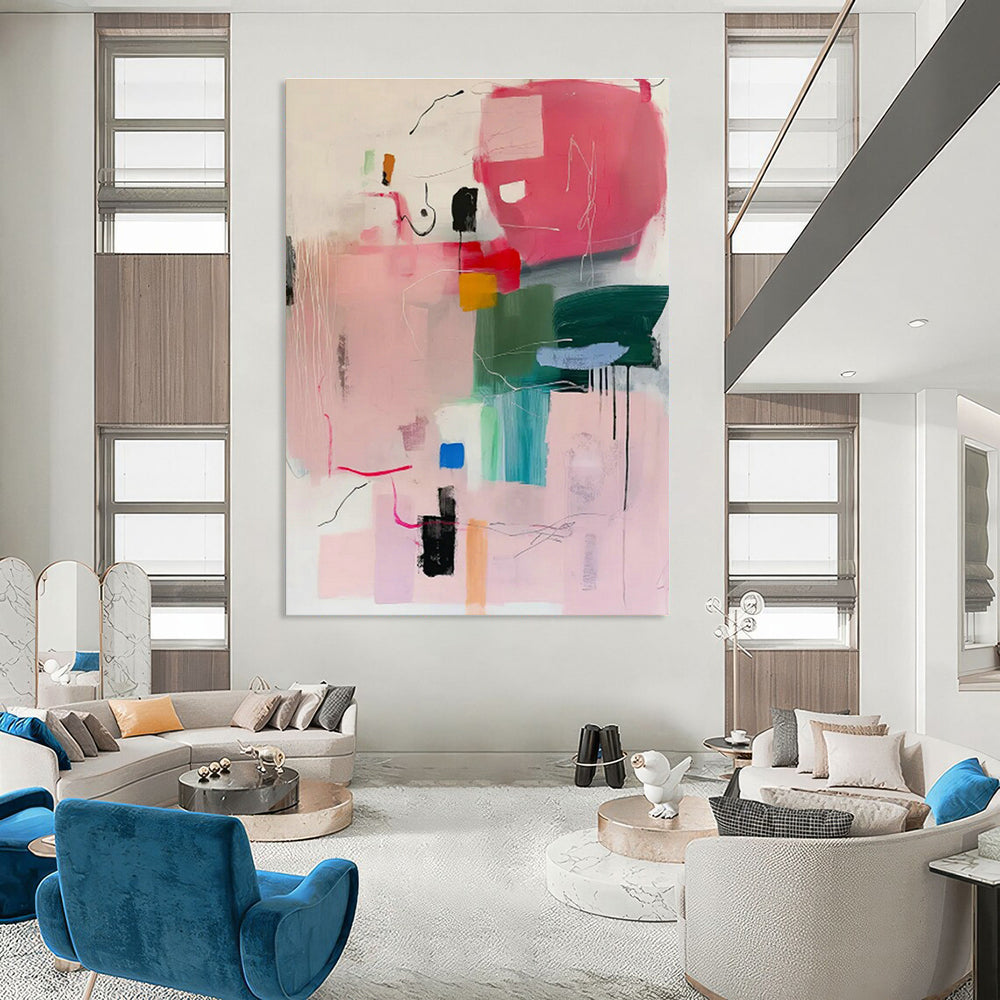 Pink - Green Colorful Abstract Art for Bohemian Bedroom & Art - Inspired Bookstore DLZ1005