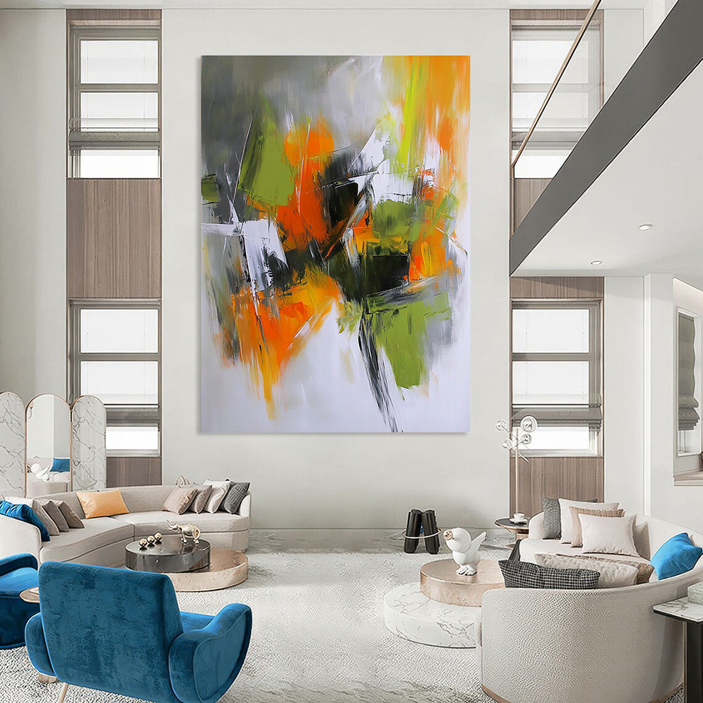 Bold Green and Orange Abstract for Modern Living Room & Art Gallery Café STSC769