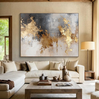 Gray - Gold Abstract Art for Luxury Hotel Lobby & Modern Office SC006