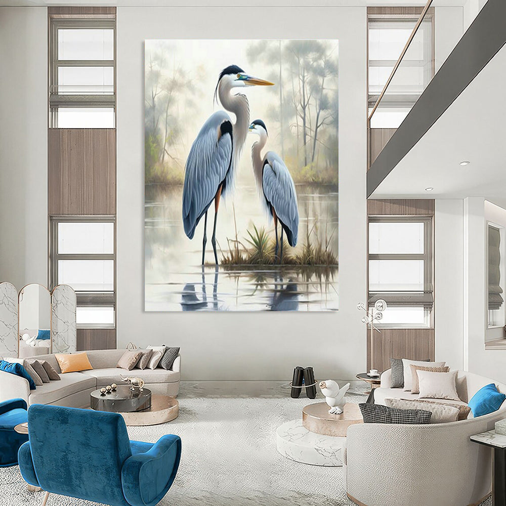 Blue Heron Pair Art for Nature Reserve Visitor Center & Lakeside Cottage DLZ1407