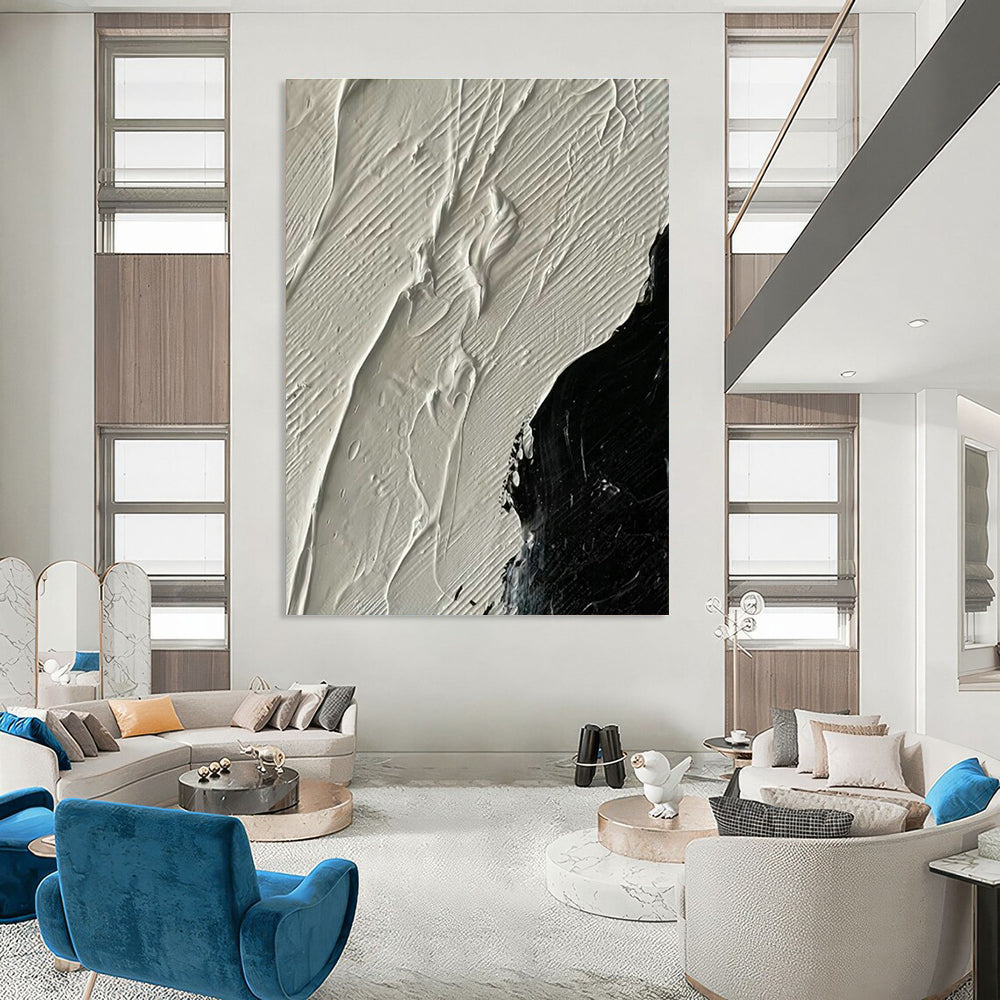 Black - White Textured Abstract Art for Industrial Studio & Monochrome Lounge DLZ1335