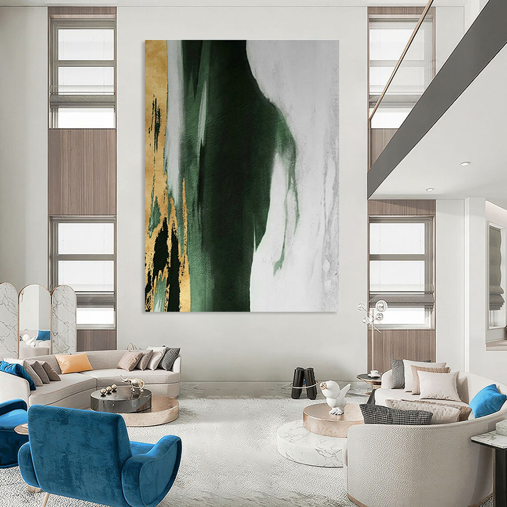 Gold & Green Fusion Abstract Art for Modern Living Room & Boutique Hotel Lounge DLZ1211