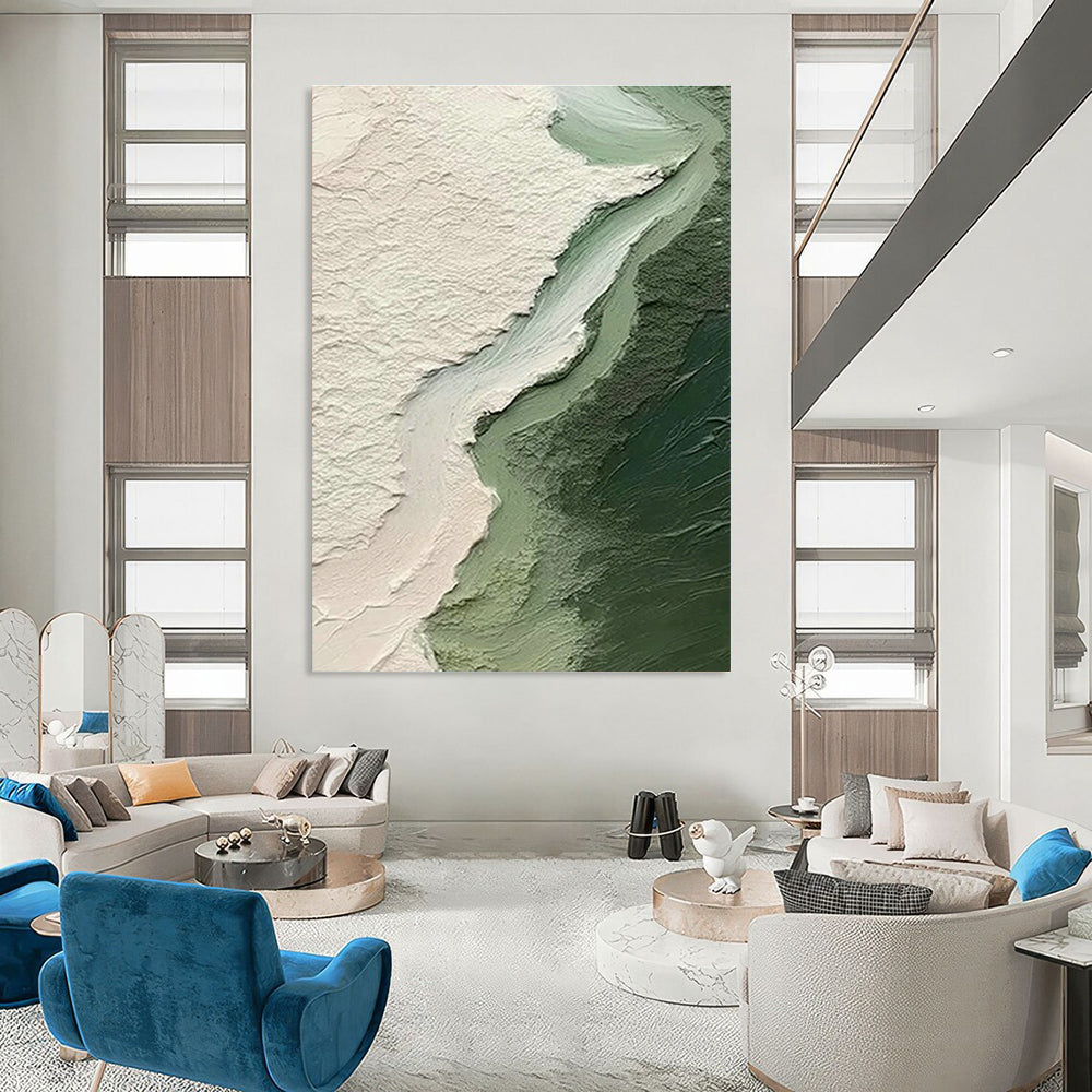 Textured Green Abstract Art for Coastal - Inspired Bathroom & Minimalist Retail Display DLZ1389