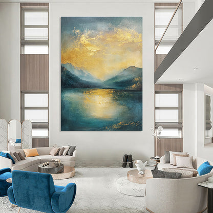 Golden Mountain Lake Art for Living Room & Hotel Lobby STSC081